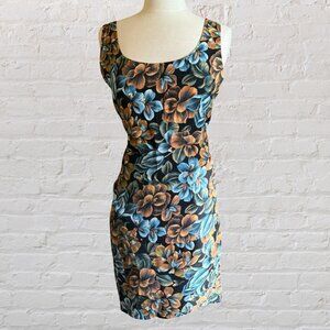 Vintage blue and brown floral tank and wrap skirt set.